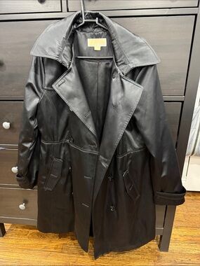 MICHAEL Michael Kors Black Leather Trench Coat